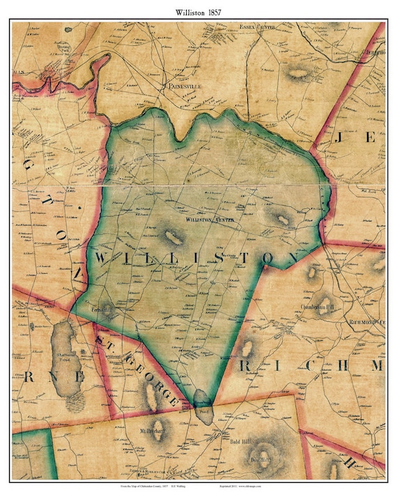 Williston 1857 Old Town Map With Homeowner Names Vermont Etsy