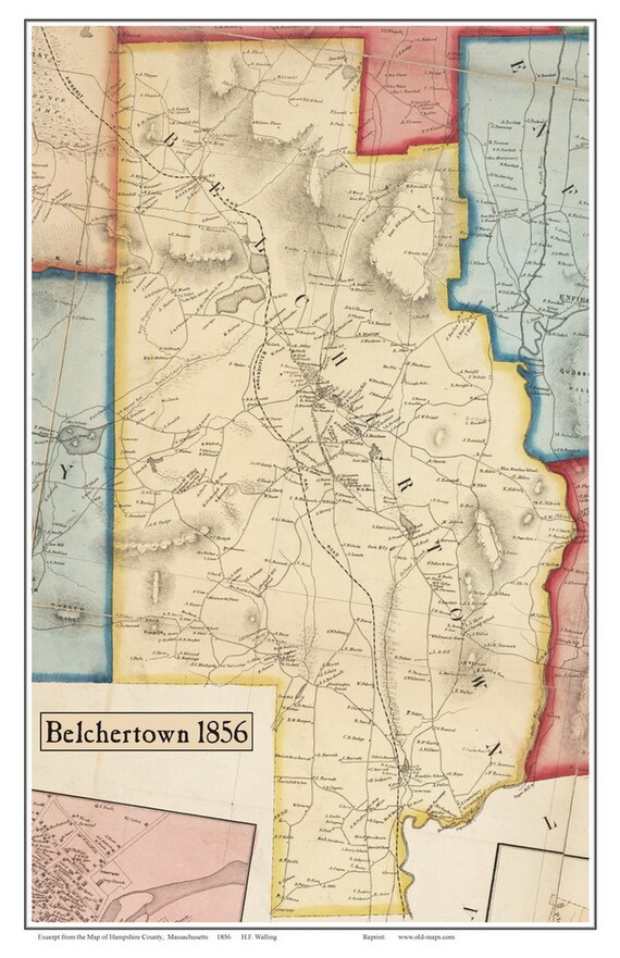 Belchertown 1856 Old Town Map With Homeowner Names Etsy
