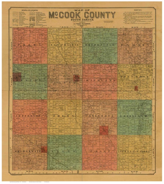 Mccook County South Dakota 1900 Old Wall Map With Landowner Etsy