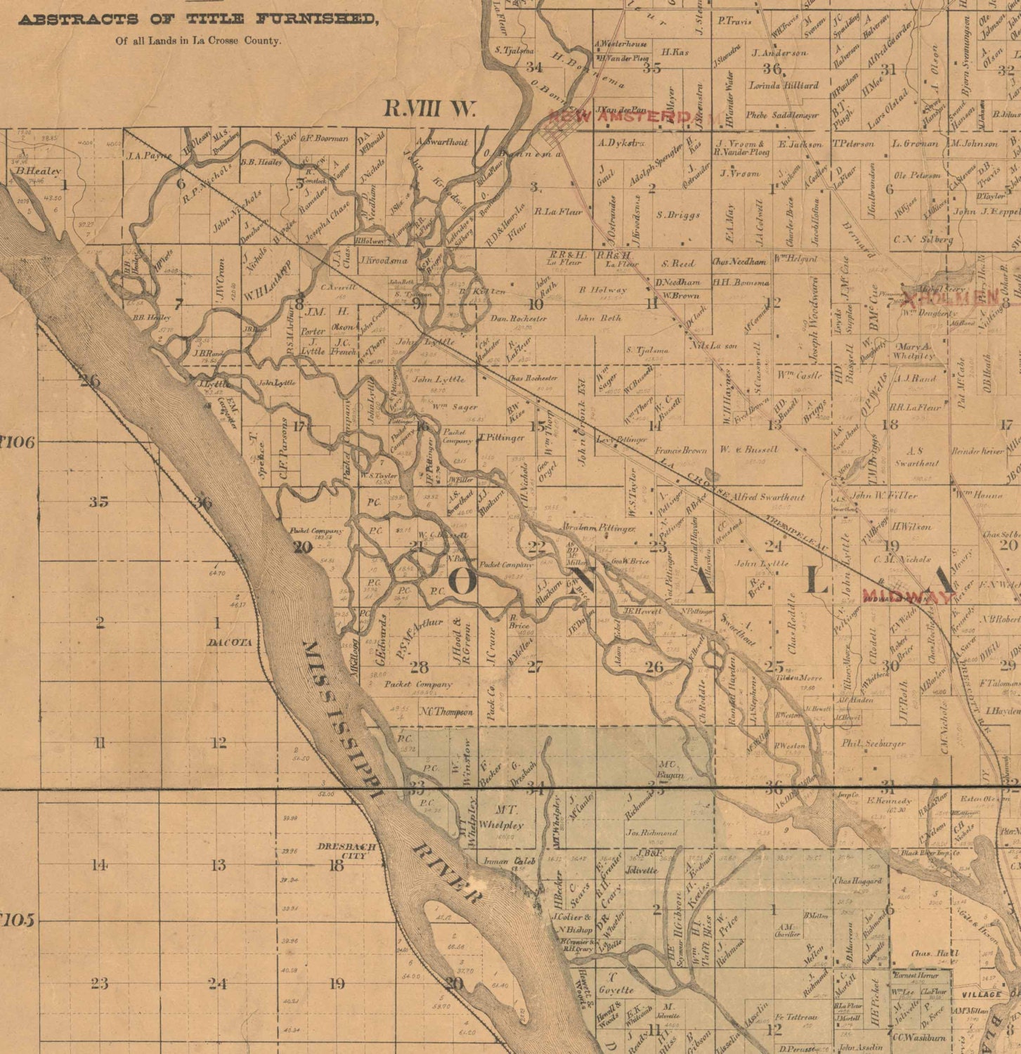 La Crosse County Wisconsin 1874 Old Wall Map Reprint With Etsy