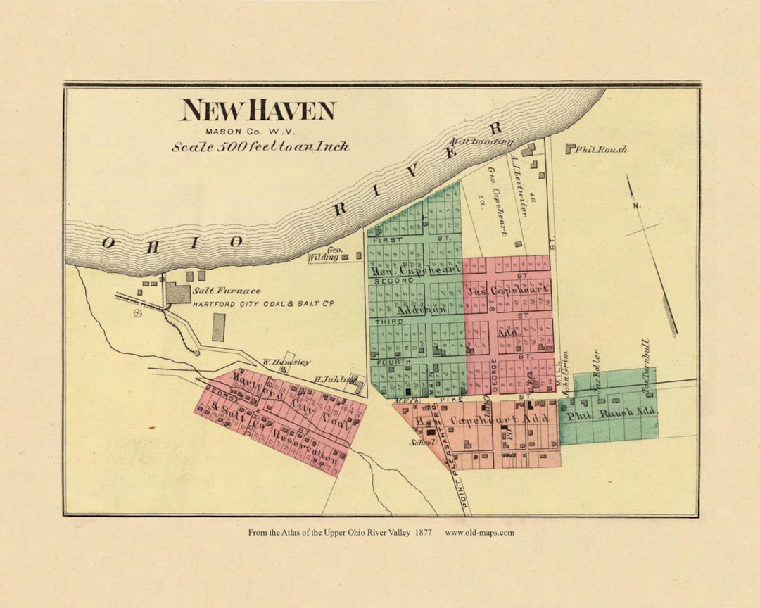 New Haven 1877 Old Town Map Mason County West Virginia Ohio Valley