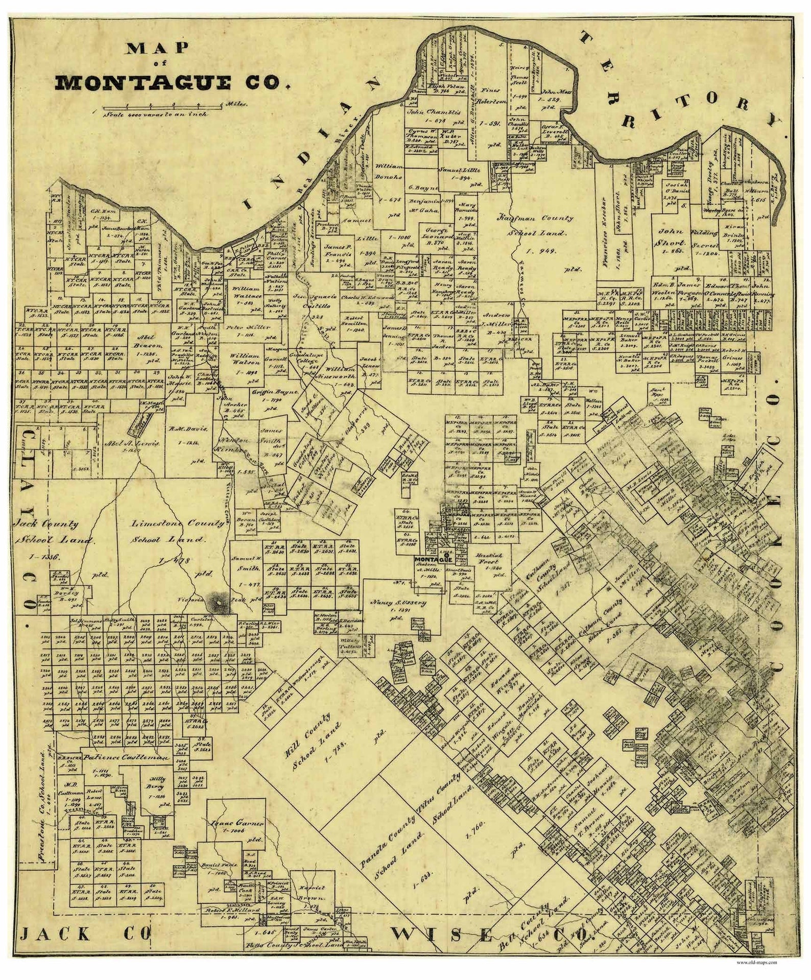 Montague County Texas 1868 Old Wall Map Reprint With Land Etsy