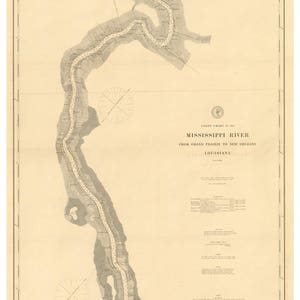 Mississippi River, Grand Prairie, New Orleans - 1884 Nautical Old Map Reprint - Louisiana - 80000 AC Chart 195
