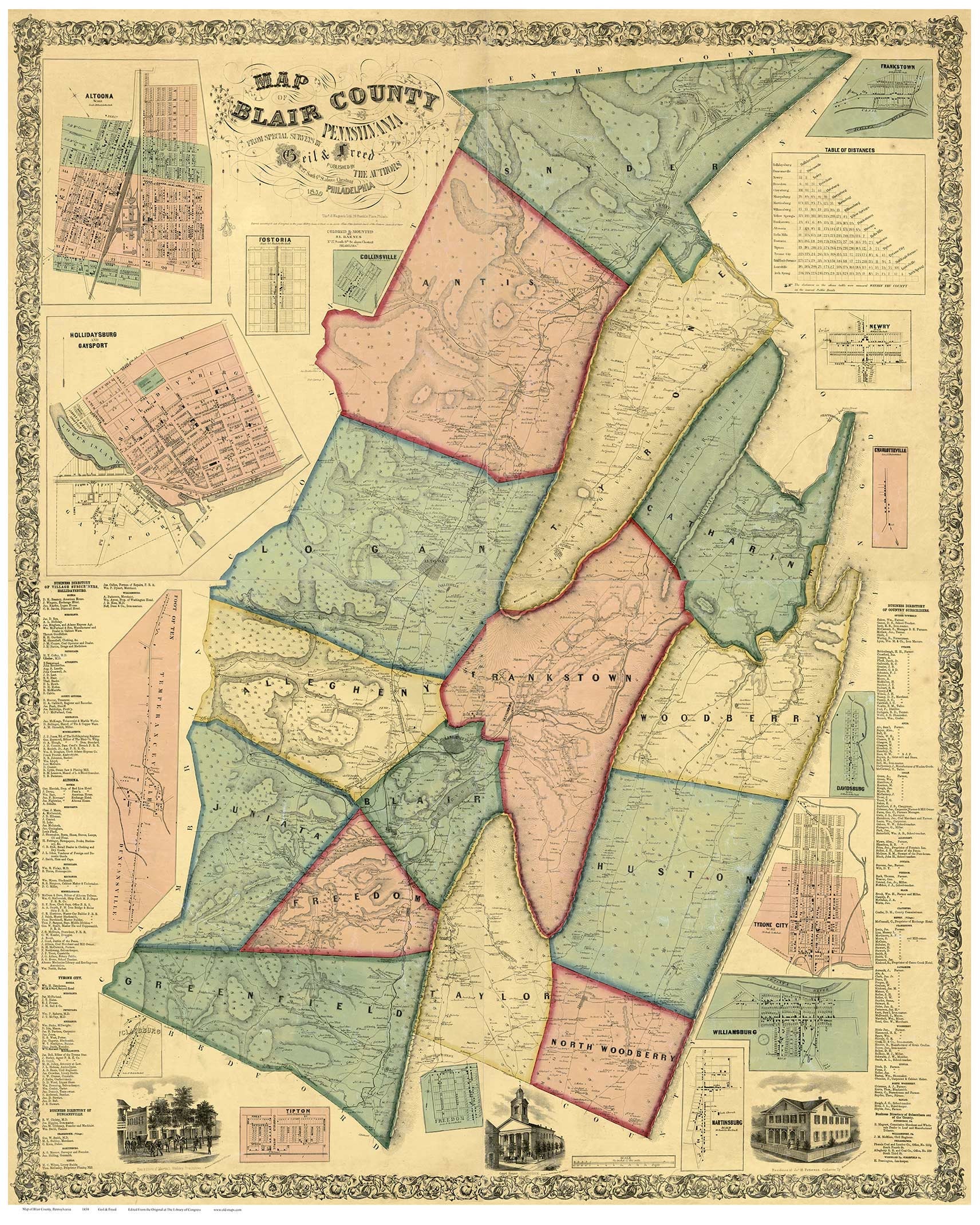 Blair County Pennsylvania 1859 Old Wall Map with Homeowner Etsy