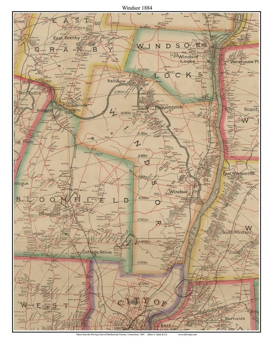 Windsor 1884 Old Town Map With Homeowner Names Connecticut - Reprint ...