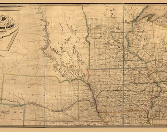 Chicago and Northwestern Railway 1862 old map reprint Midwest Regional