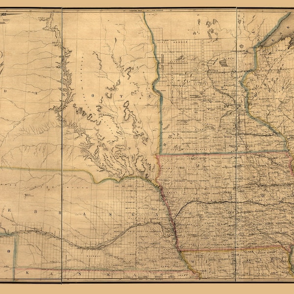 Chicago and Northwestern Railway 1862 old map reprint Midwest Regional