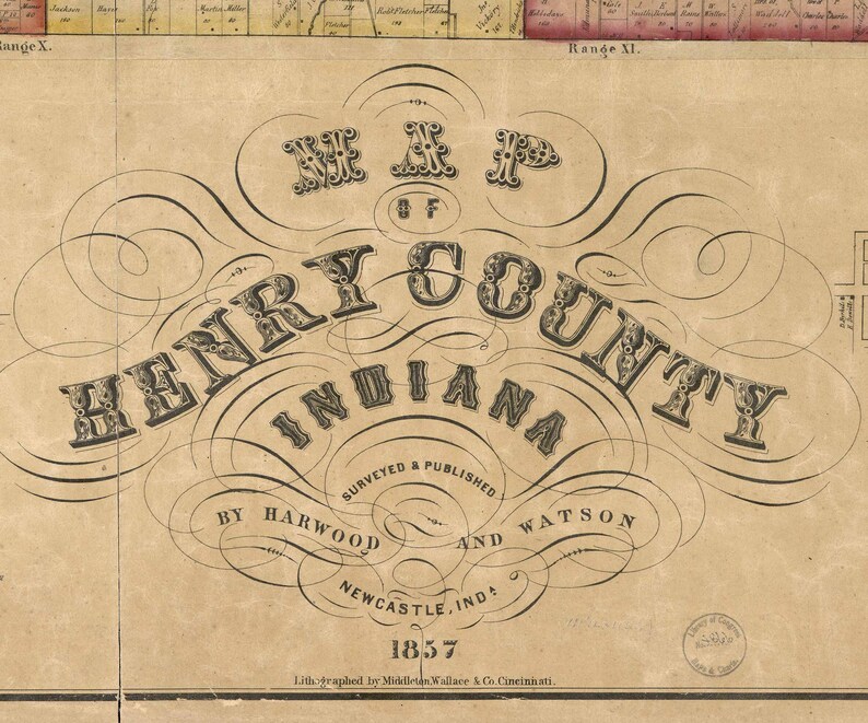 Henry County Indiana 1857 Old Wall Map Reprint With Etsy
