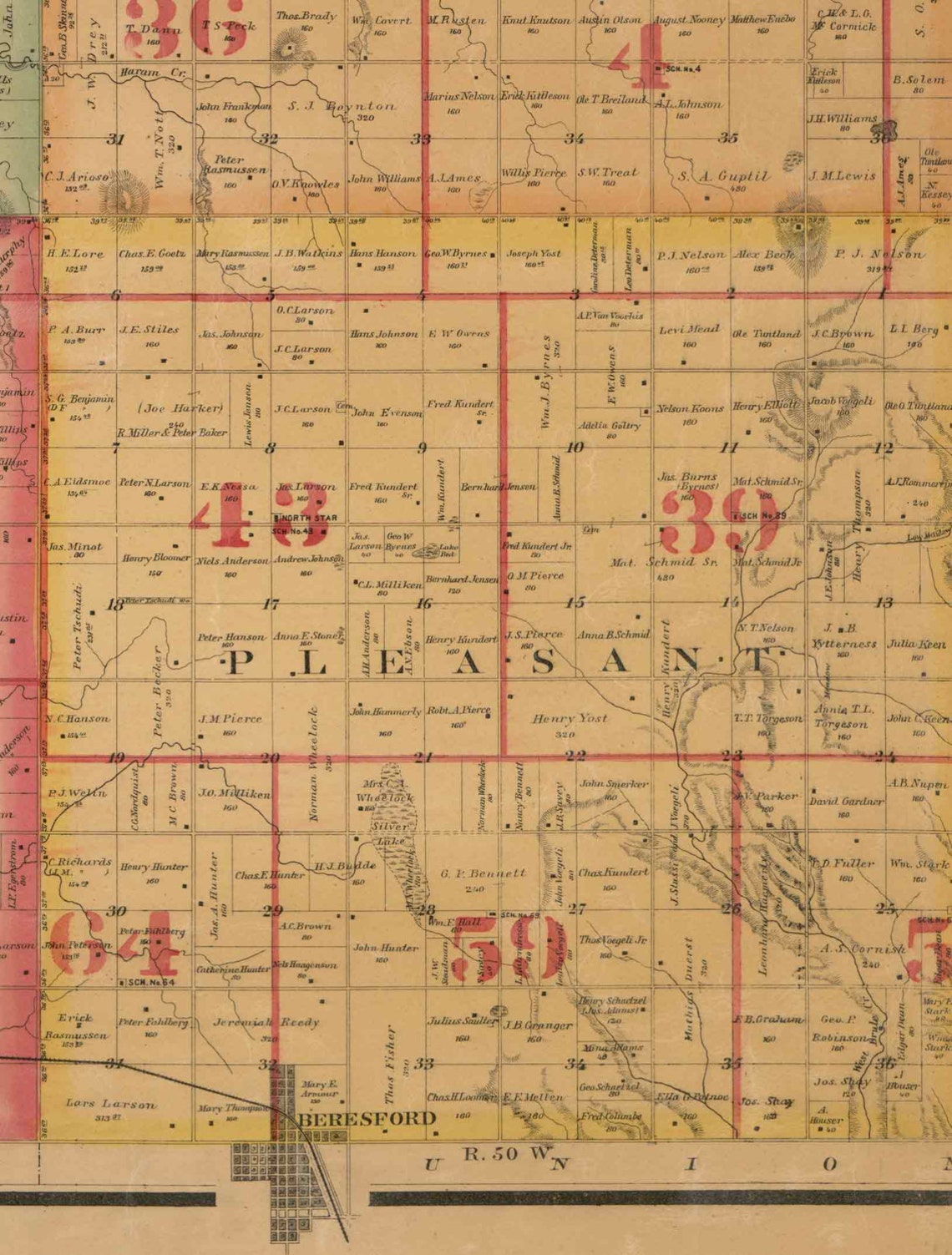 Lincoln County South Dakota 1893 Old Wall Map With Landowner Etsy