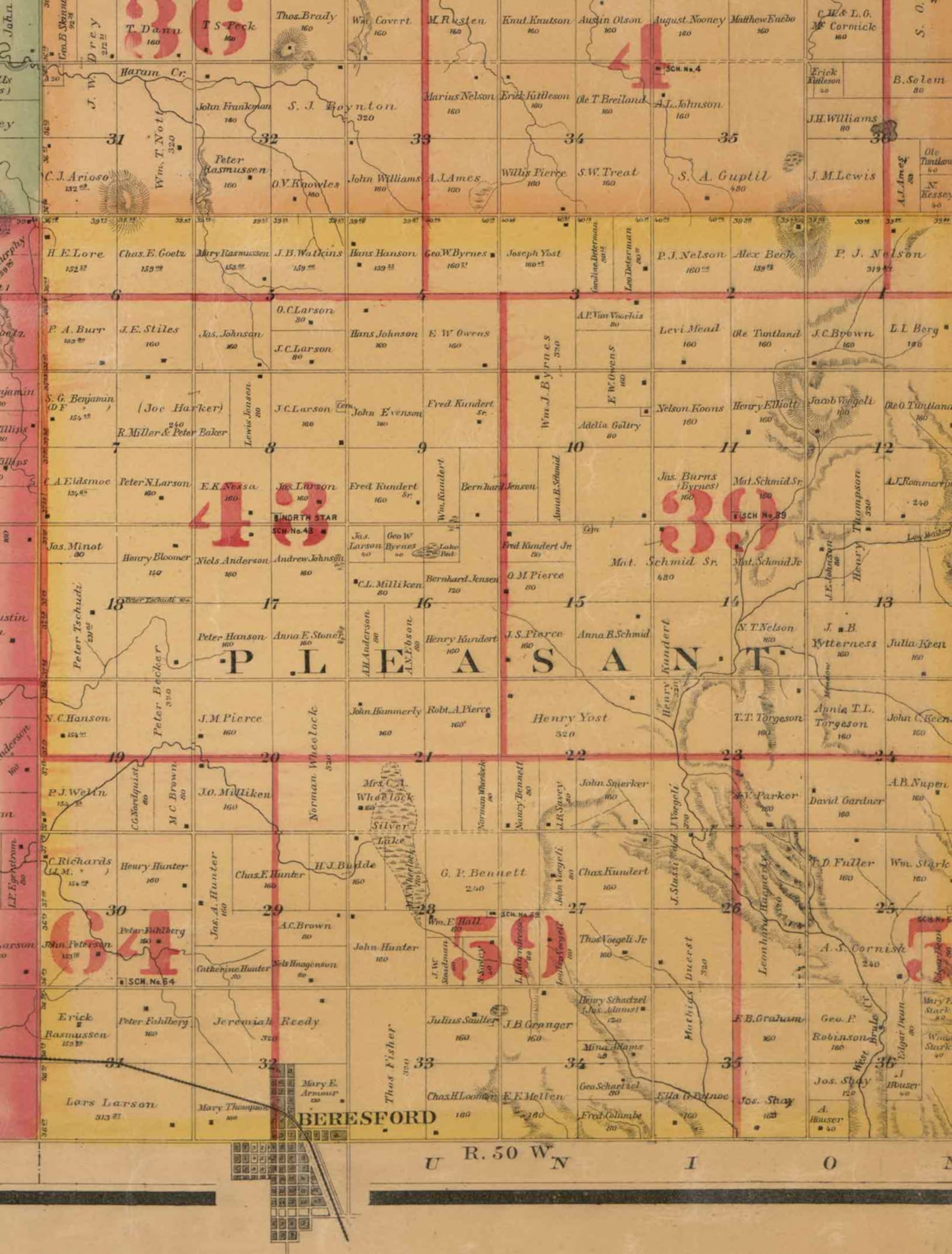 Lincoln County South Dakota 1893 Old Wall Map With Landowner Etsy