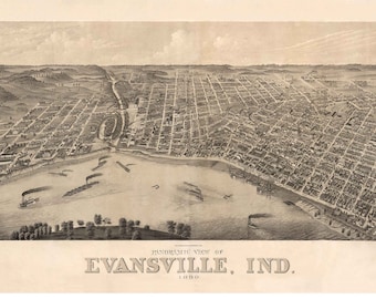 Evansville, Indiana - 1880  Birds Eye View Reprint