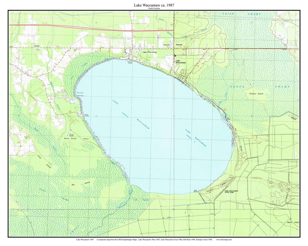 Lake Waccamaw 1987 Old Map Topo Custom Composite USGS Reprint 7x7 North Carolina Inland Etsy
