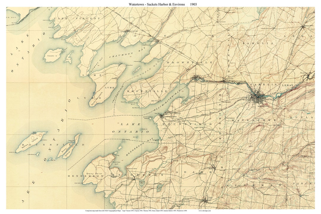 Watertown y Sacket's Harbor 1903 USGS Mapa topográfico Etsy España