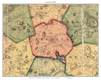 Carlisle 1856 Old Town Map with Homeowner Names Massachusetts - Reprint Middlesex County  MA TM