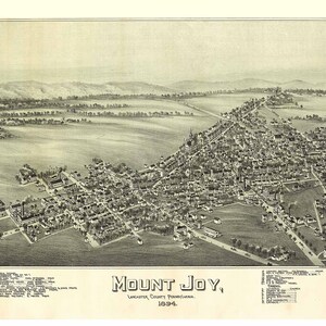 Mount Joy Pennsylvania  - 1894 -  Birds Eye View Reprint