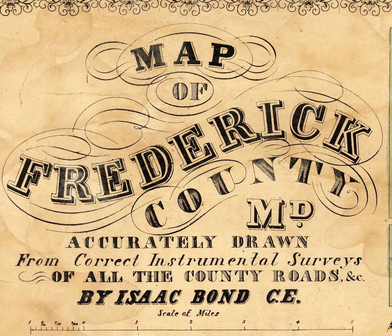 Frederick County Maryland 1858 by Isaac Bond Old Wall Map Etsy