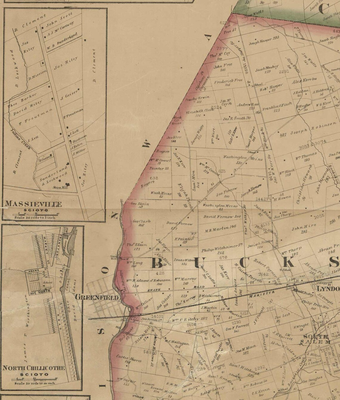 Ross County Ohio 1860 Old Wall Map Reprint With Homeowner Etsy