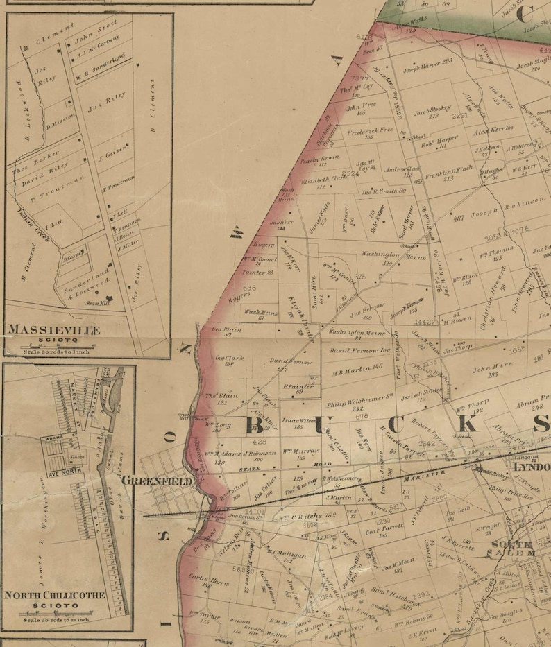 Ross County Ohio 1860 Old Wall Map Reprint With Homeowner Etsy