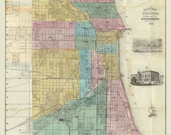Chicago 1869  Illinois - Blanchard   - Union Stock Yards - City Limits - Old Map Reprint