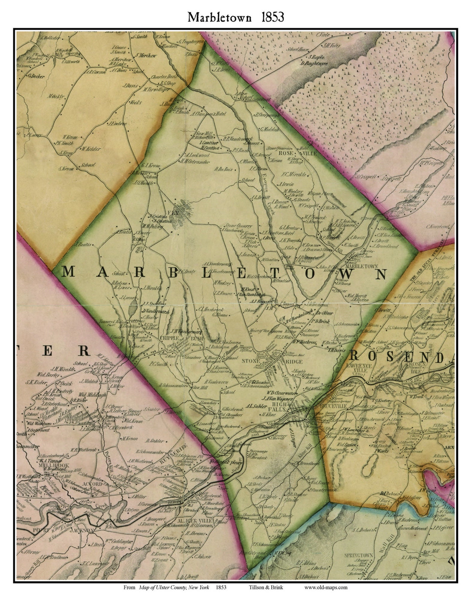 Marbletown 1853 Old Town Map with Homeowner Names New York Etsy
