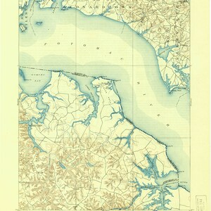 Piney Point 1901 (1945) Old Topo Map Potomac River Yeocomico River Nomini Bay -  quad  reprint  - 15x15 USGS Topographic Maryland Virginia
