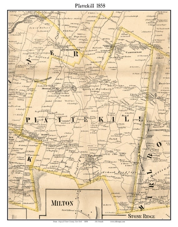 Plattekill New York 1858 map Homeowners names Flint Etsy