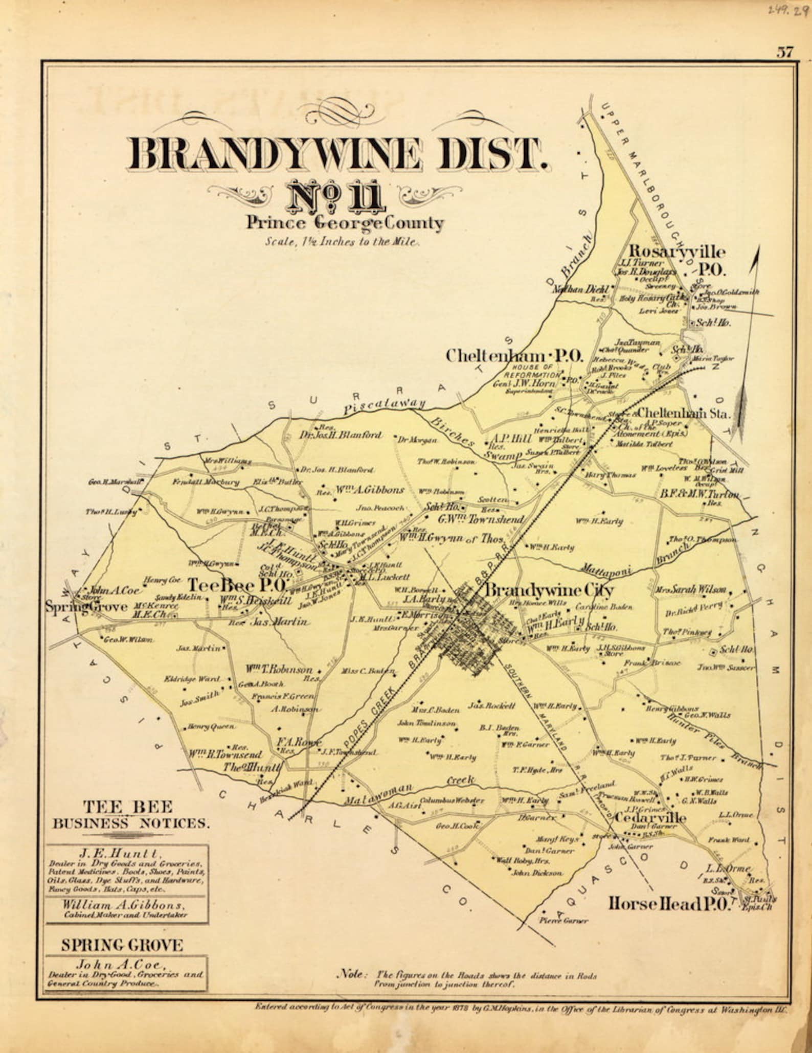 Brandywine District 1879 Old Town Map Homeowner Names Prince Etsy