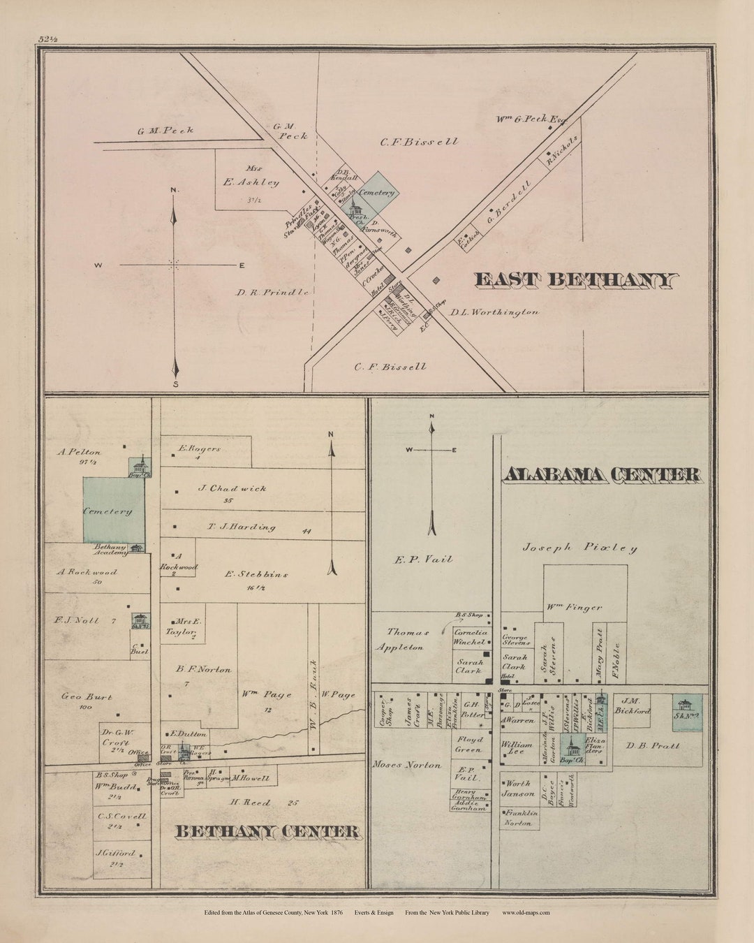 Bethany Center 1876 Old Town Map Reprint East Bethany Etsy