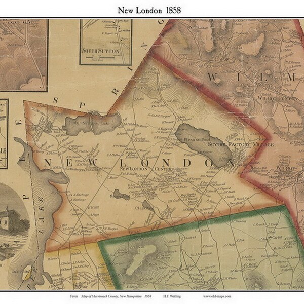 New London Nh Map Etsy