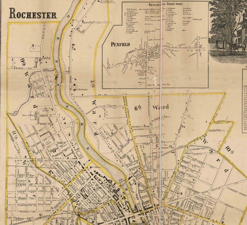 Monroe County New York 1858 Wall Map With Homeowner Names Etsy