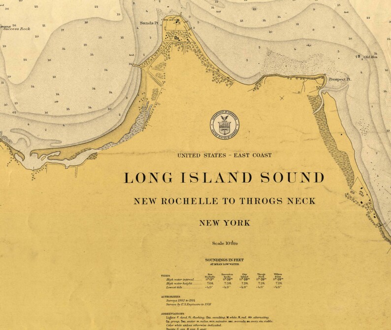 New Rochelle to Throgs Neck Long Island Sound NY 1917 Nautical Map Reprint Harbors 272