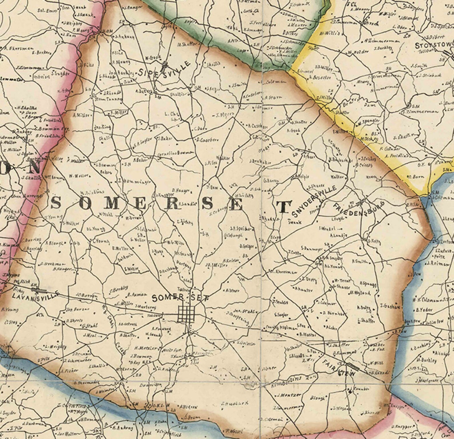 Somerset County Pennsylvania 1860x Old Wall Map with Etsy
