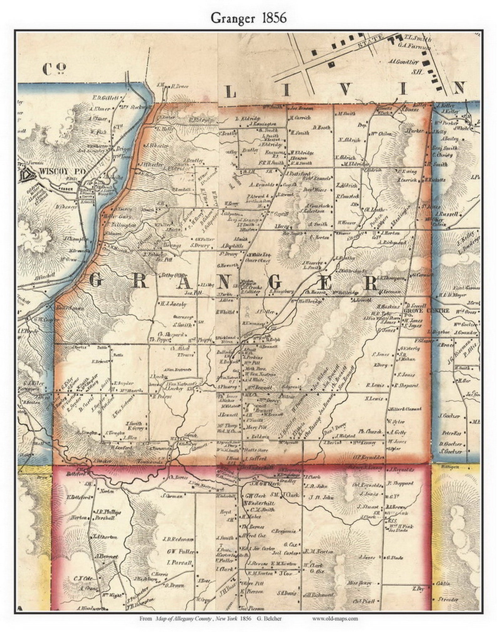 Granger 1856 Old Town Map With Homeowner Names New York Etsy