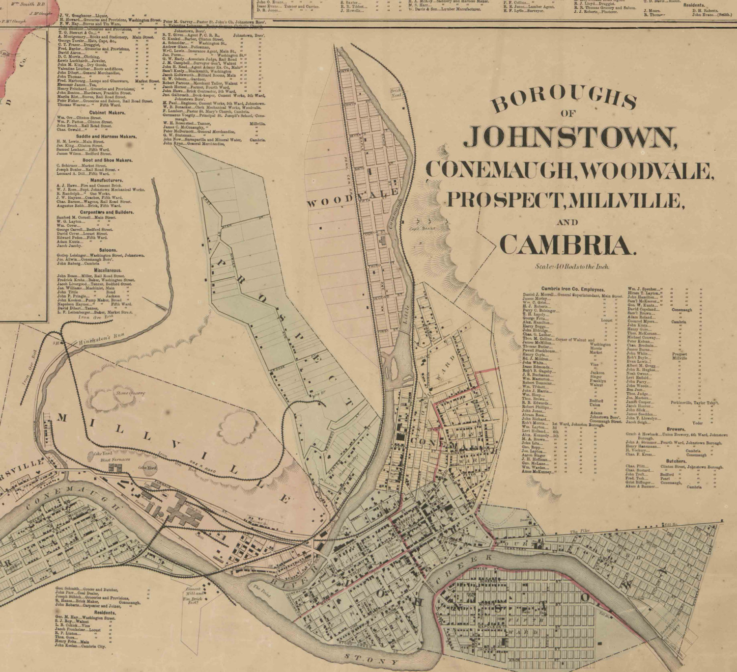 Cambria County Pennsylvania 1867 Old Wall Map With Homeowner Etsy