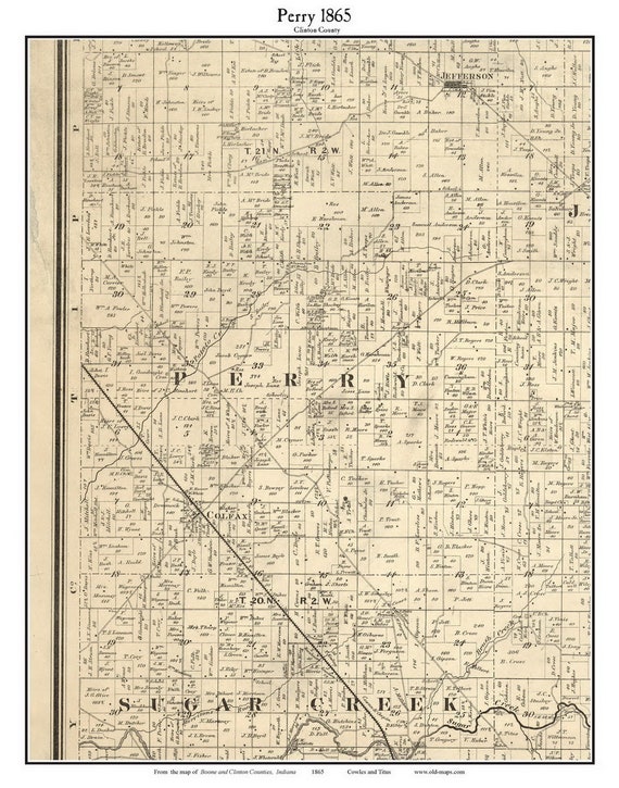 Perry 1865 Old Town Map with Homeowner Names Indiana Colfax Etsy