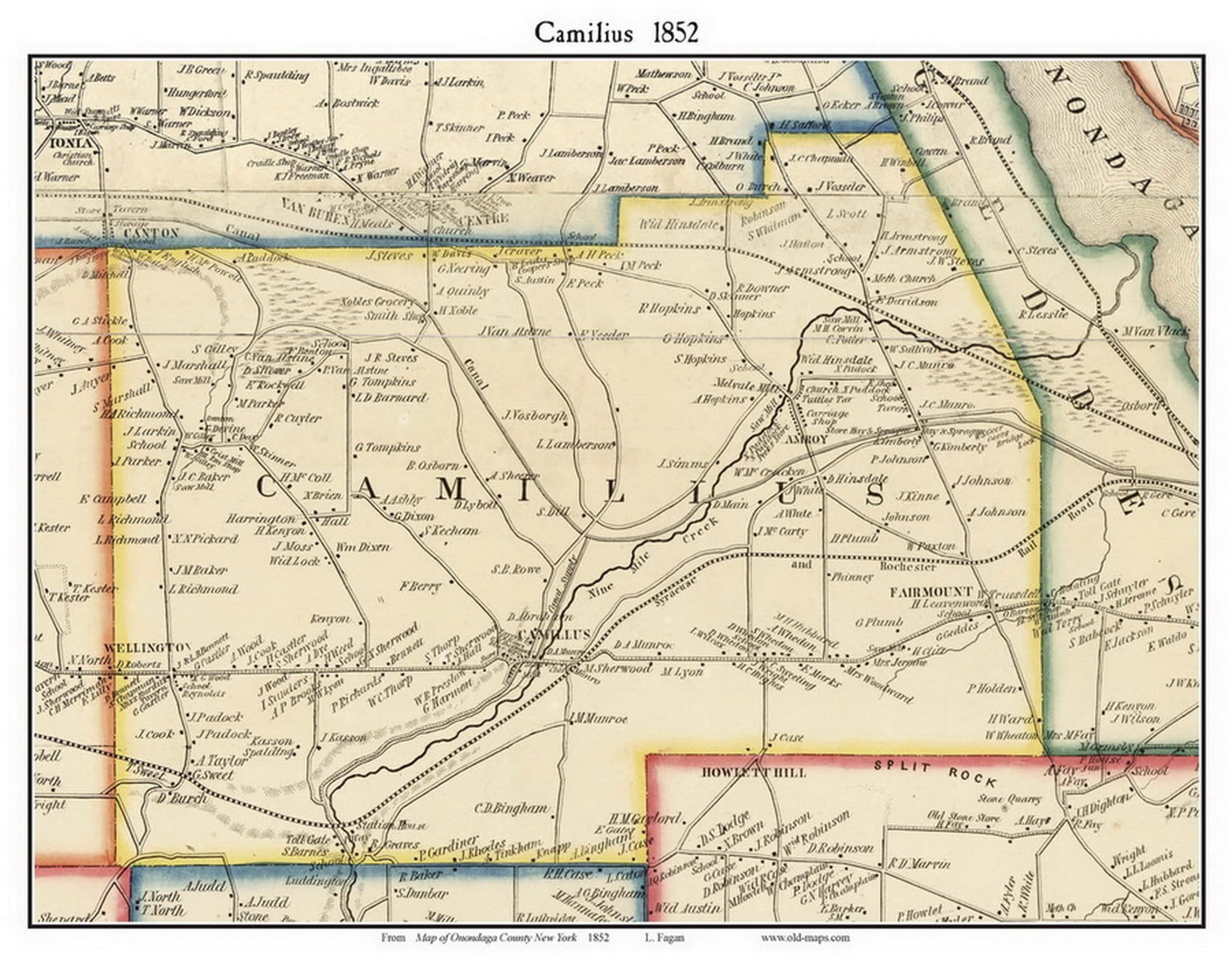 Camillus 1852 Old Town Map With Homeowner Names New York Etsy UK