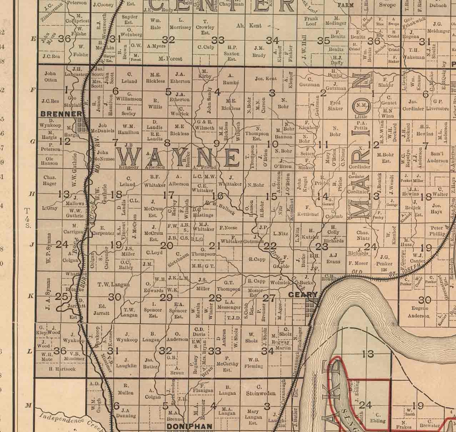 Buchanan County Missouri 1895 Old Wall Map with Landowner Etsy