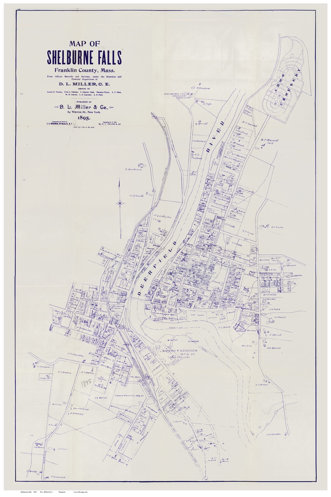 Shelburne Falls Massachusetts 1895 Miller Blueprint Old Town Map
