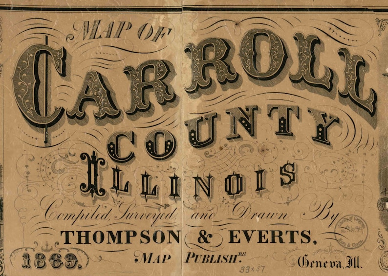 Carroll County Illinois 1869 Old Wall Map Reprint With Etsy