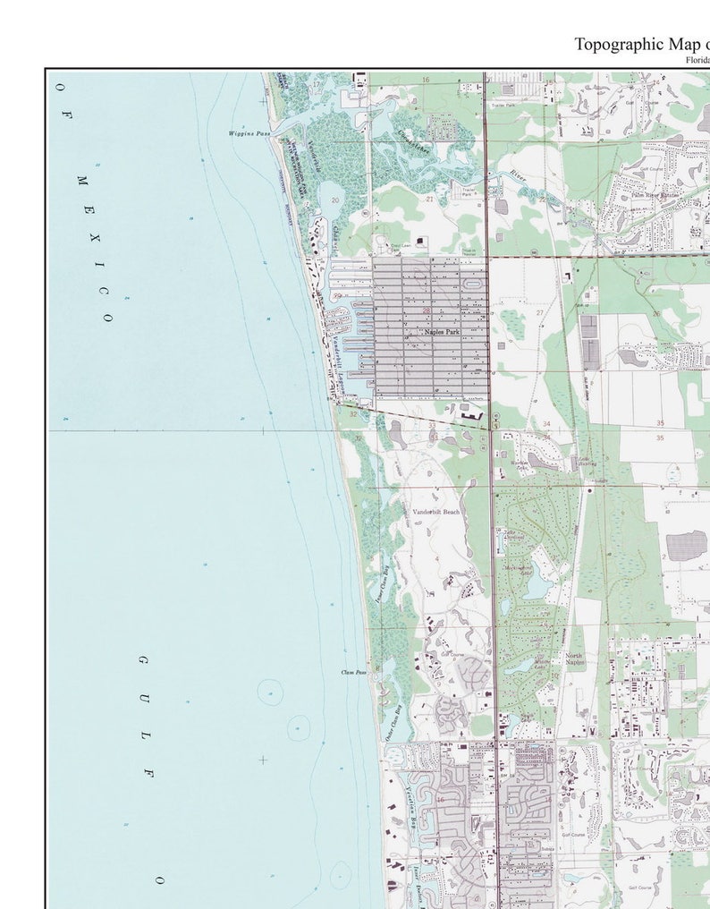 Naples, Florida 1988 Old Topo Map A Composite made from 6 old USGS Topographical Maps Custom Reprint image 5