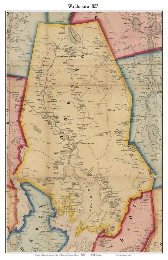 Waldoboro 1857 Old Town Map with Homeowner Names Maine Medomak Etsy