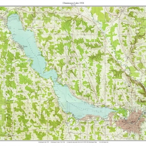 Chautauqua Lake - 1954 USGS Old Topographic Map Custom Composite reprint Lake Erie Jamestown New York
