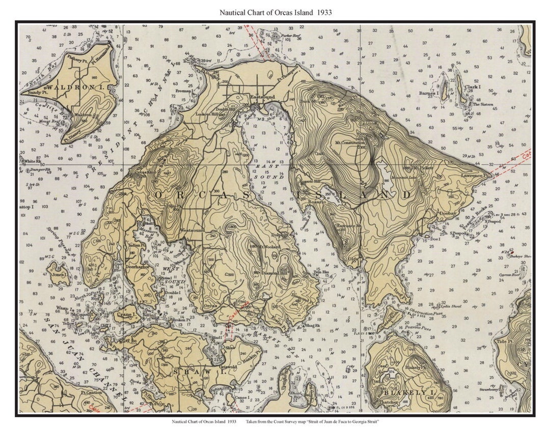 Orcas Island 1933 Nautical Map - PC Harbors Washington Puget - 6380 ...