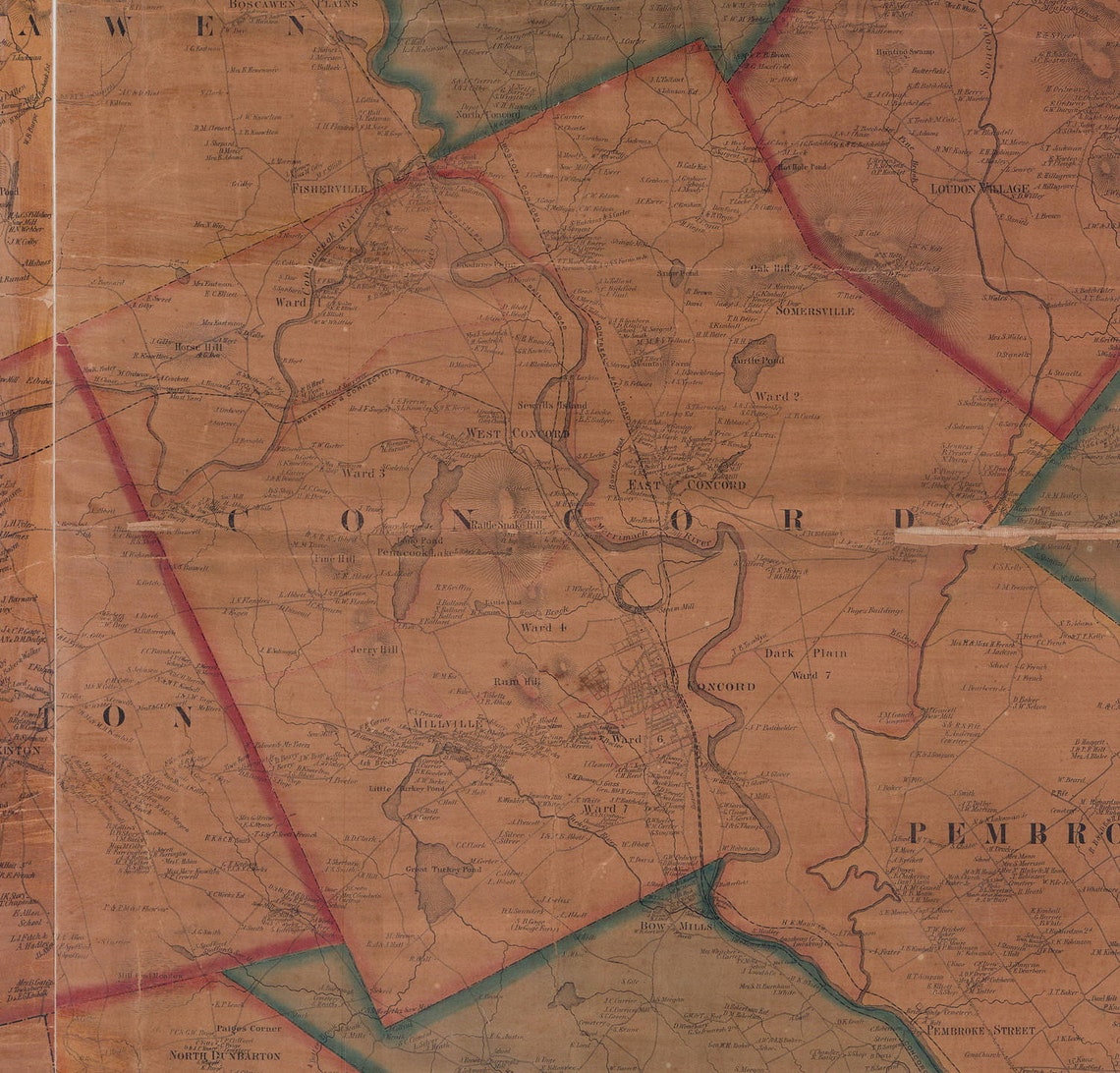 Merrimack County NH 1858 Map Original Wall Map Homeowner Etsy UK