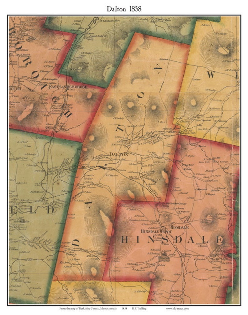 Dalton 1858 Old Town Map With Homeowner Names Massachusetts Etsy