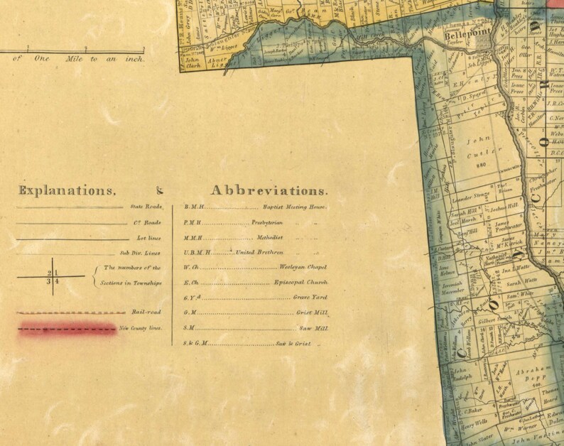 Delaware County Ohio 1849 Old Wall Map Reprint With Etsy