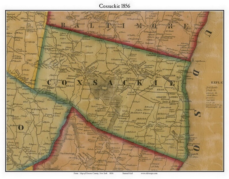 Coxsackie 1856 Old Town Map With Homeowner Names New York Etsy