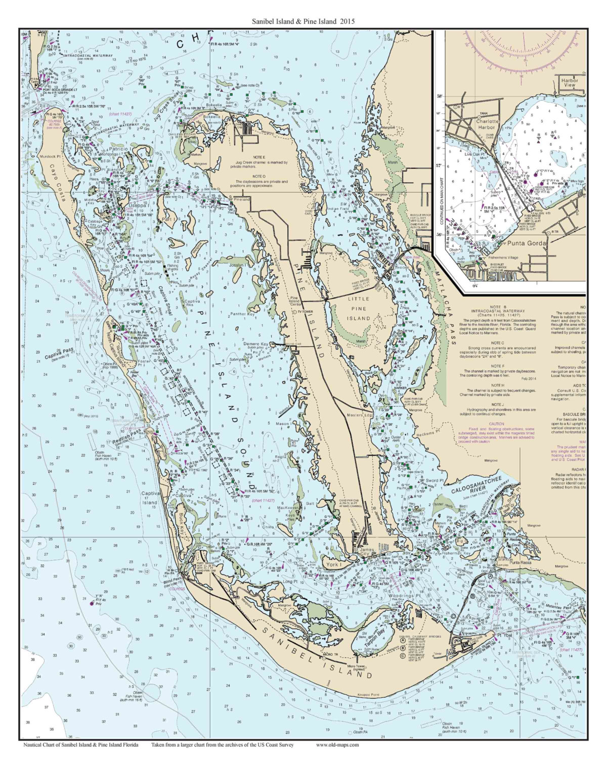 Pine Island Florida Map Sanibel Island & Pine Island 2015 Nautical Map Florida | Etsy Canada