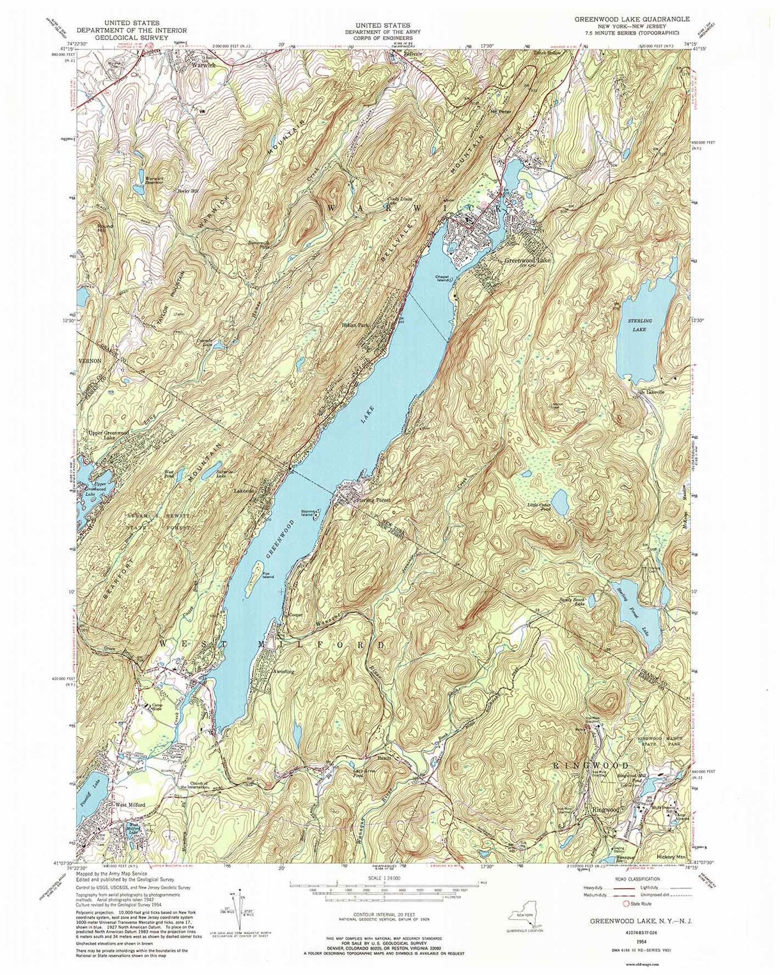 Greenwood Lake 1956 Old Topo Map 1990 Edition Edited Reprint of the Original Quad 7x7