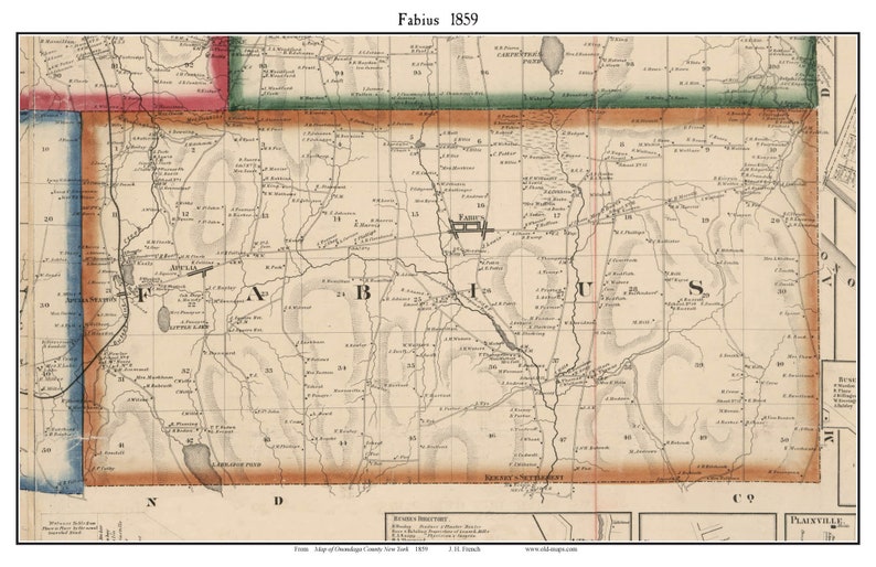 Fabius 1859 Old Town Map With Homeowner Names New York Etsy